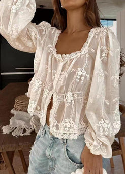 Delilah - Embroidered Lace Peplum Blouse