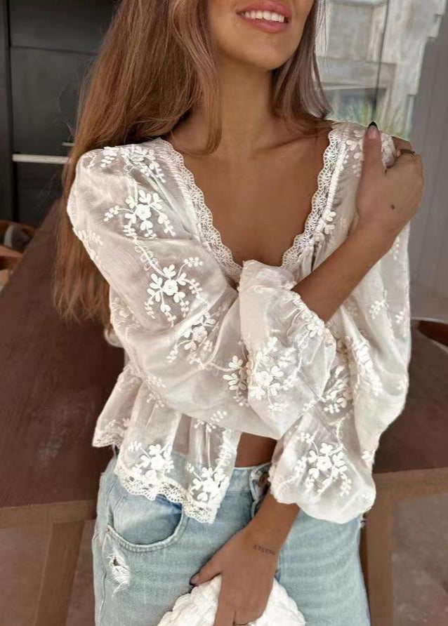 Delilah - Embroidered Lace Peplum Blouse