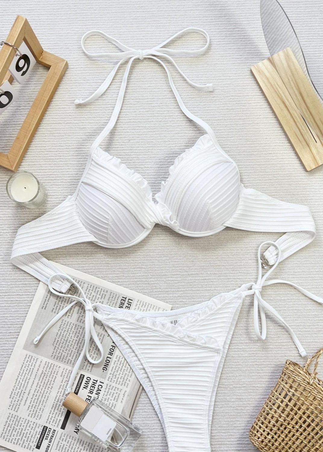 Ivory Ruffle Trim Bikini Set