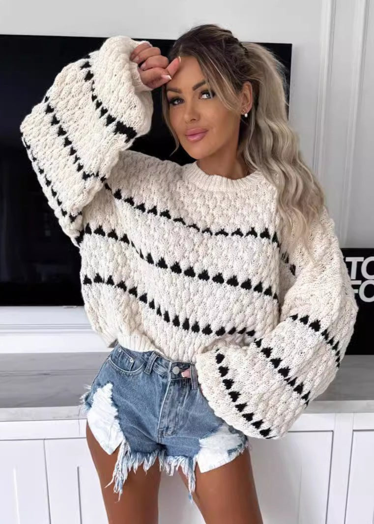 Oversized Thick Knit Twist Stripe Pullover - Plus Size Women's Sweater