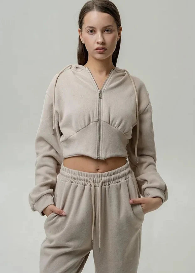 Cozy Cream - Cropped Hoodie en Jogger Set