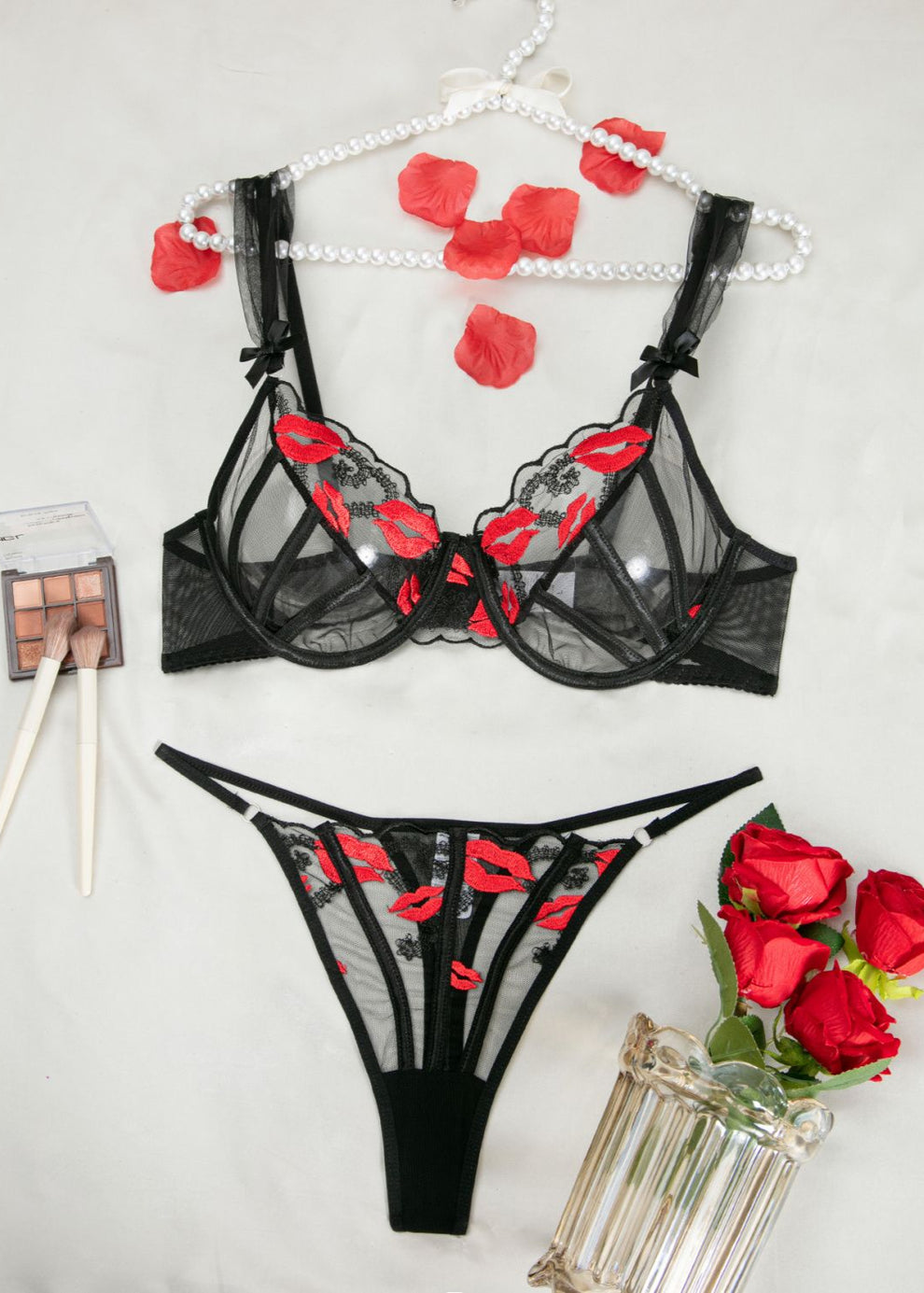 Elysse – Red Kiss Embroidered Lingerie Set