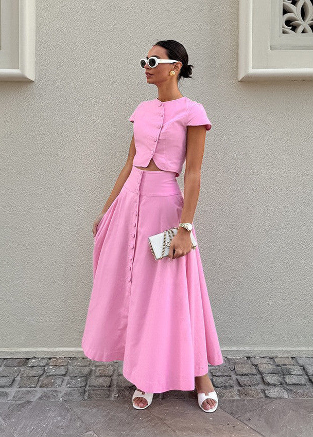 Rosabelle Button-Front Two-Piece Midi Skirt Set