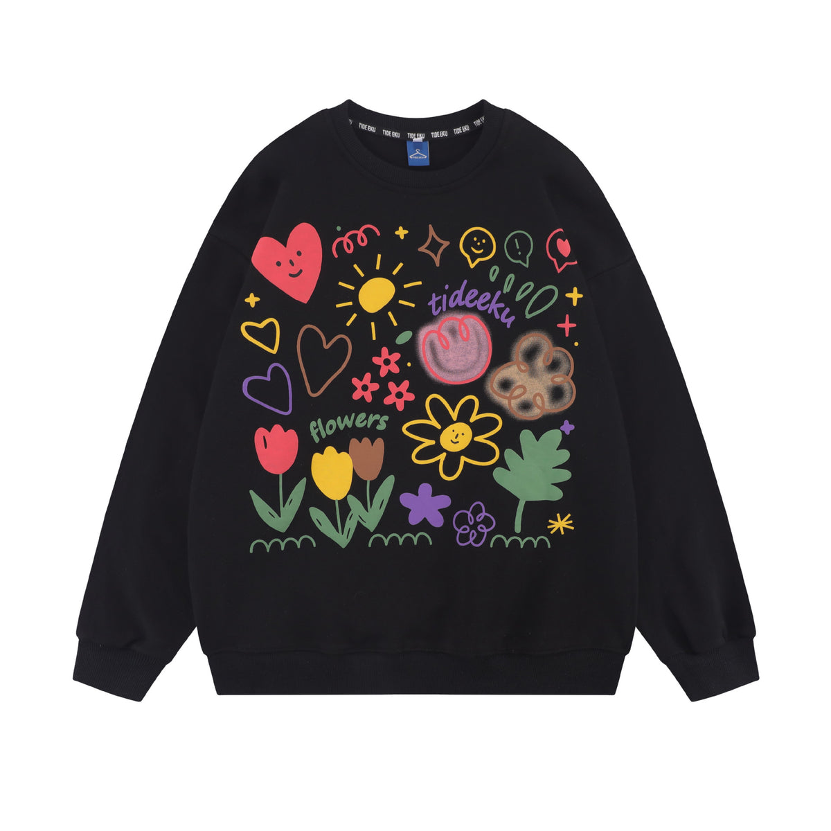 Round Neck Loose Pullover Ins Couples Niche Floral Print Sweatshirt