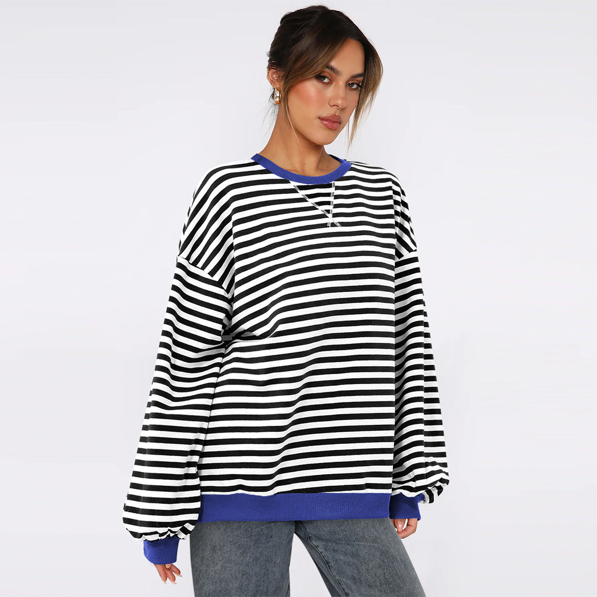 Women's Fashion Round Neck Striped Sweater