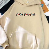 Women's Letter Friend Print Long Sleeve Hooded Sweatshirt - VibeSoothe