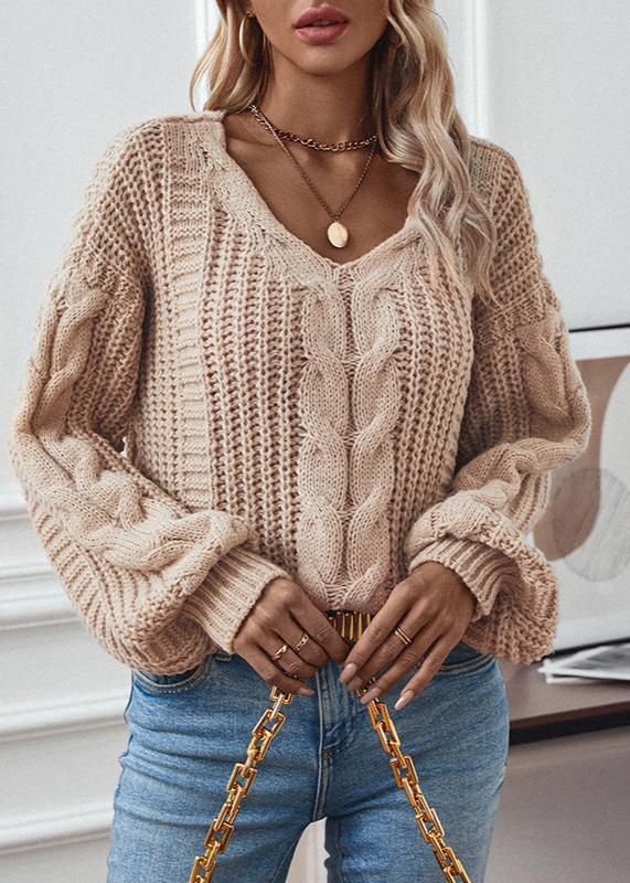 Cozy Cable Knit Lantern Sleeve Sweater - Soft Chunky Knit for Autumn/Winter