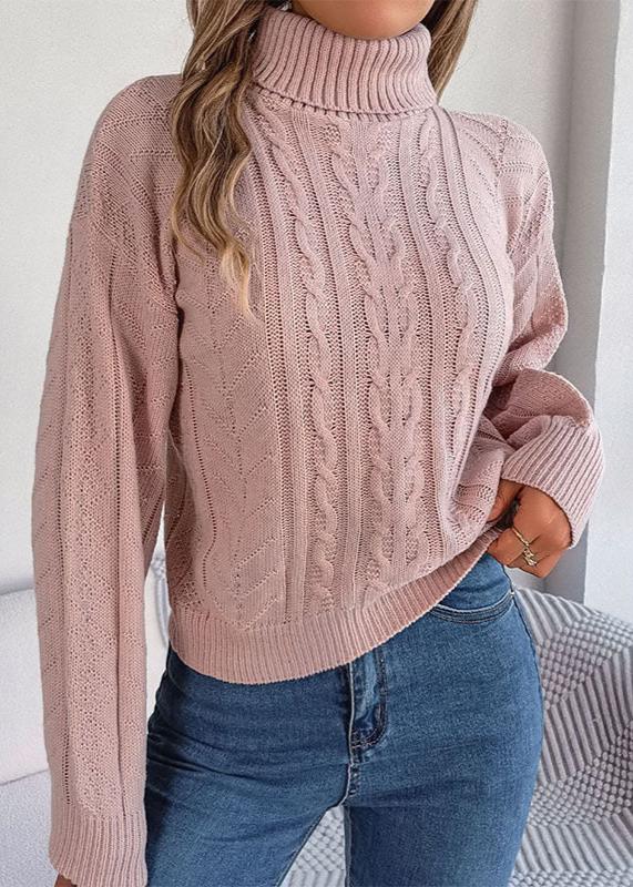 Loose High Collar Twist Long Sleeve Knitted Pullover Sweater