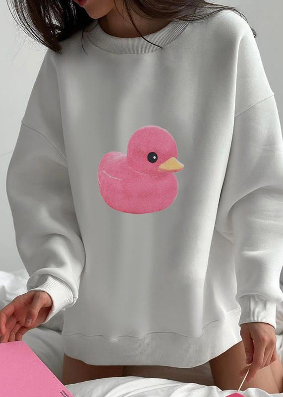 Pink Duck - Casual Printed Fleece Hoodie