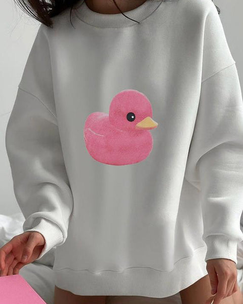 Pink Duck - Casual Printed Fleece Hoodie