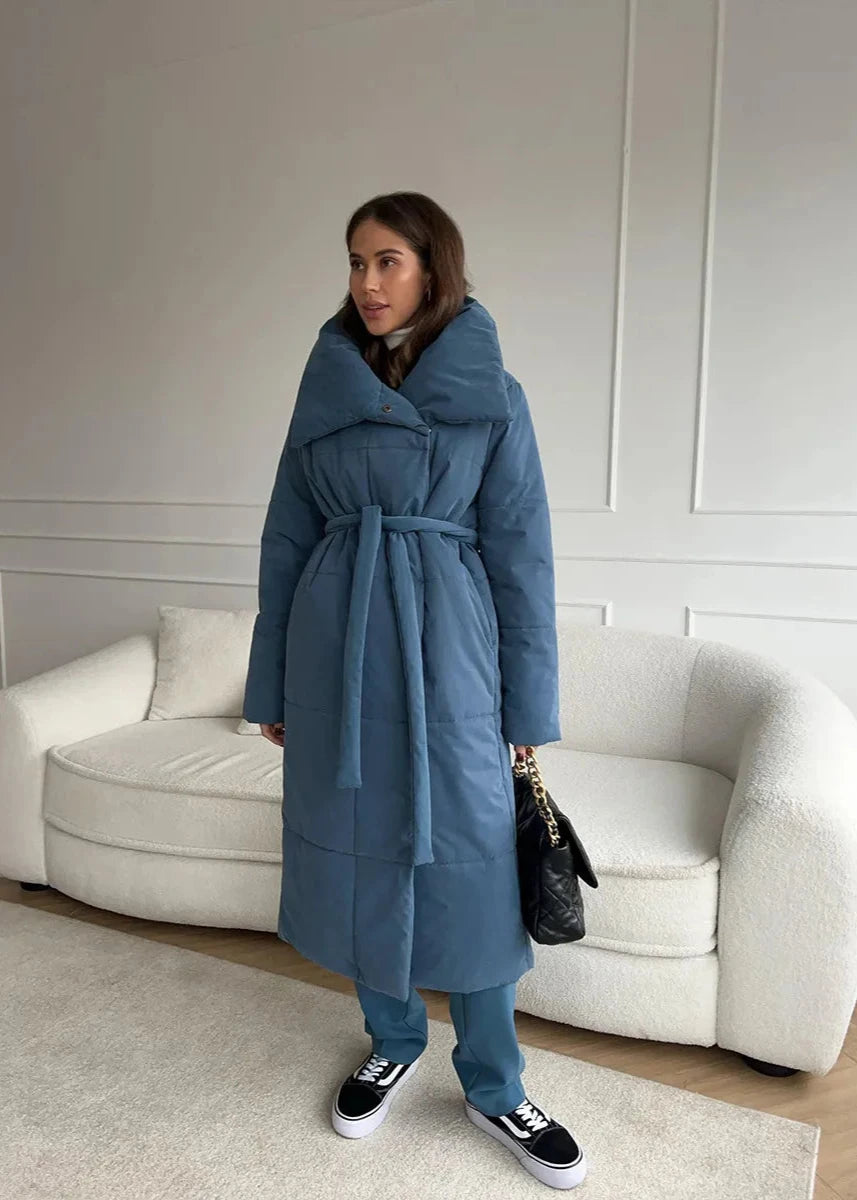 Belted Oversized Stand Collar Coat