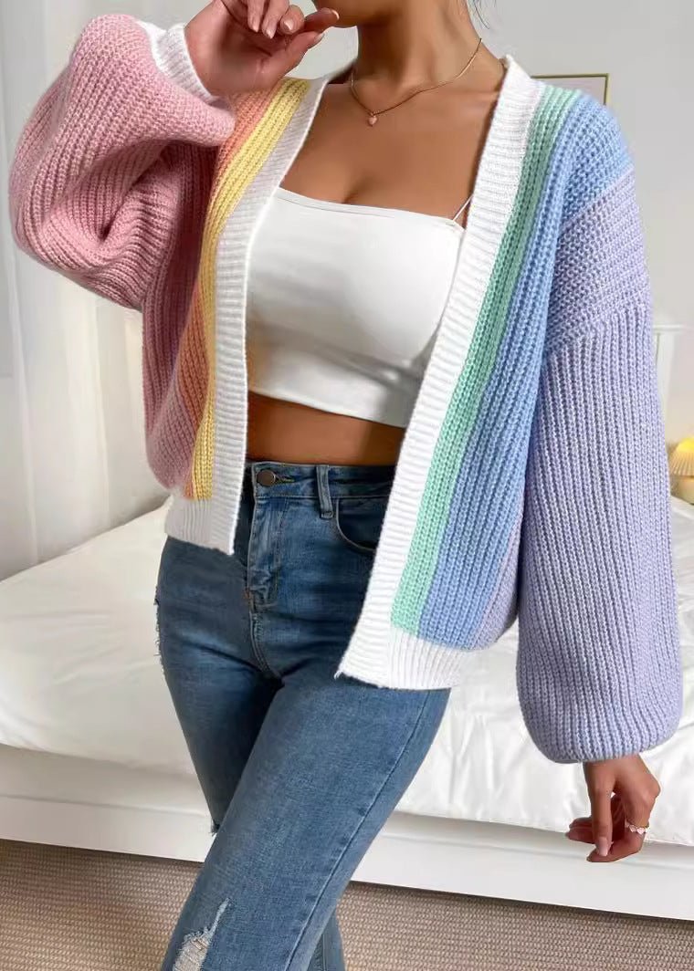 Colorblock Open Front Patchwork Cardigan