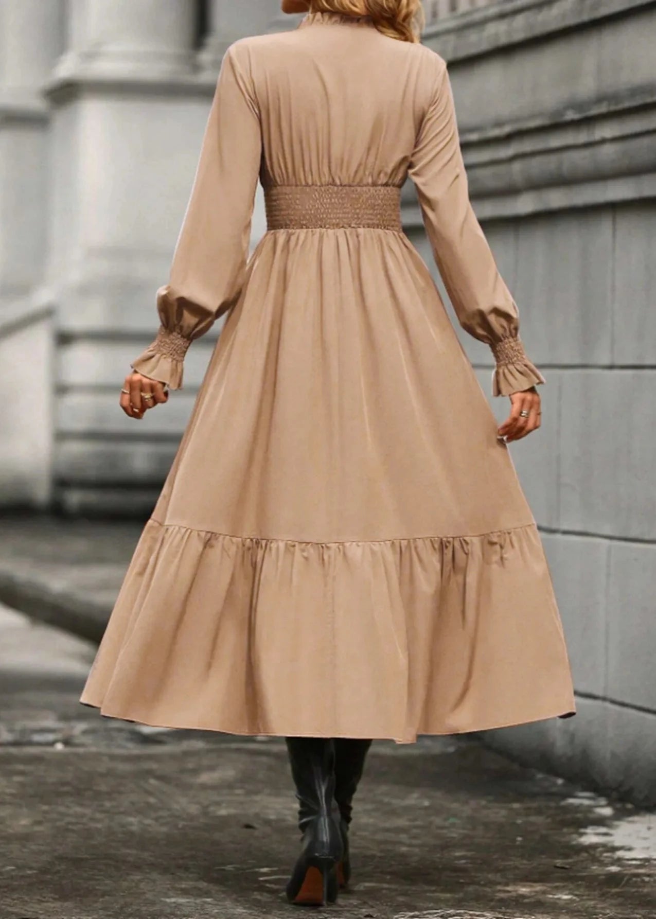 Lantern Sleeve V-Neck Dress