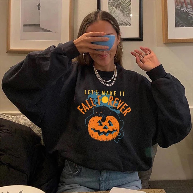 Female Halloween Printed Crew Neck Sweatshirt - VibeSoothe