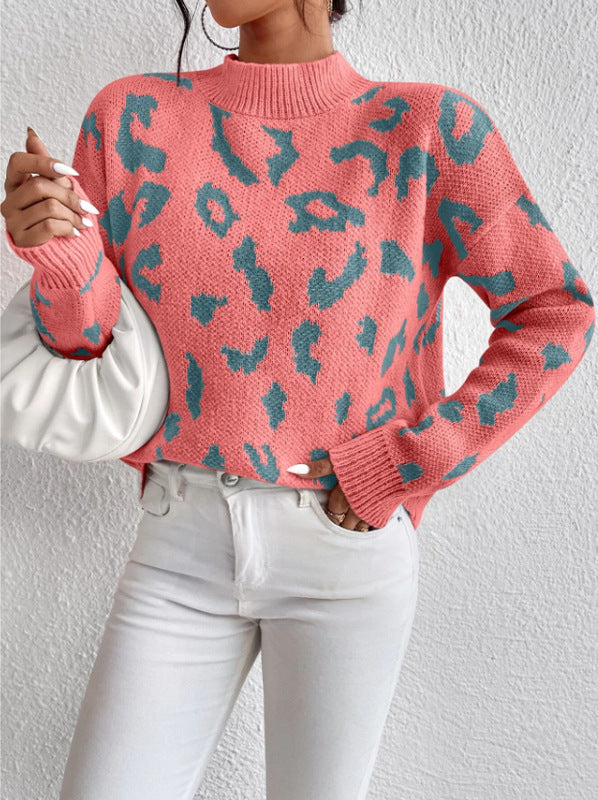 Temperament Leopard Print Jacquard Sweater