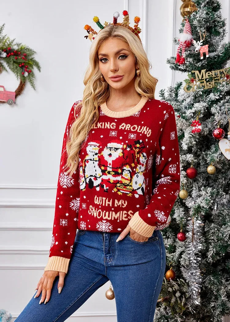 Snowmies" Festive Red Christmas Sweater