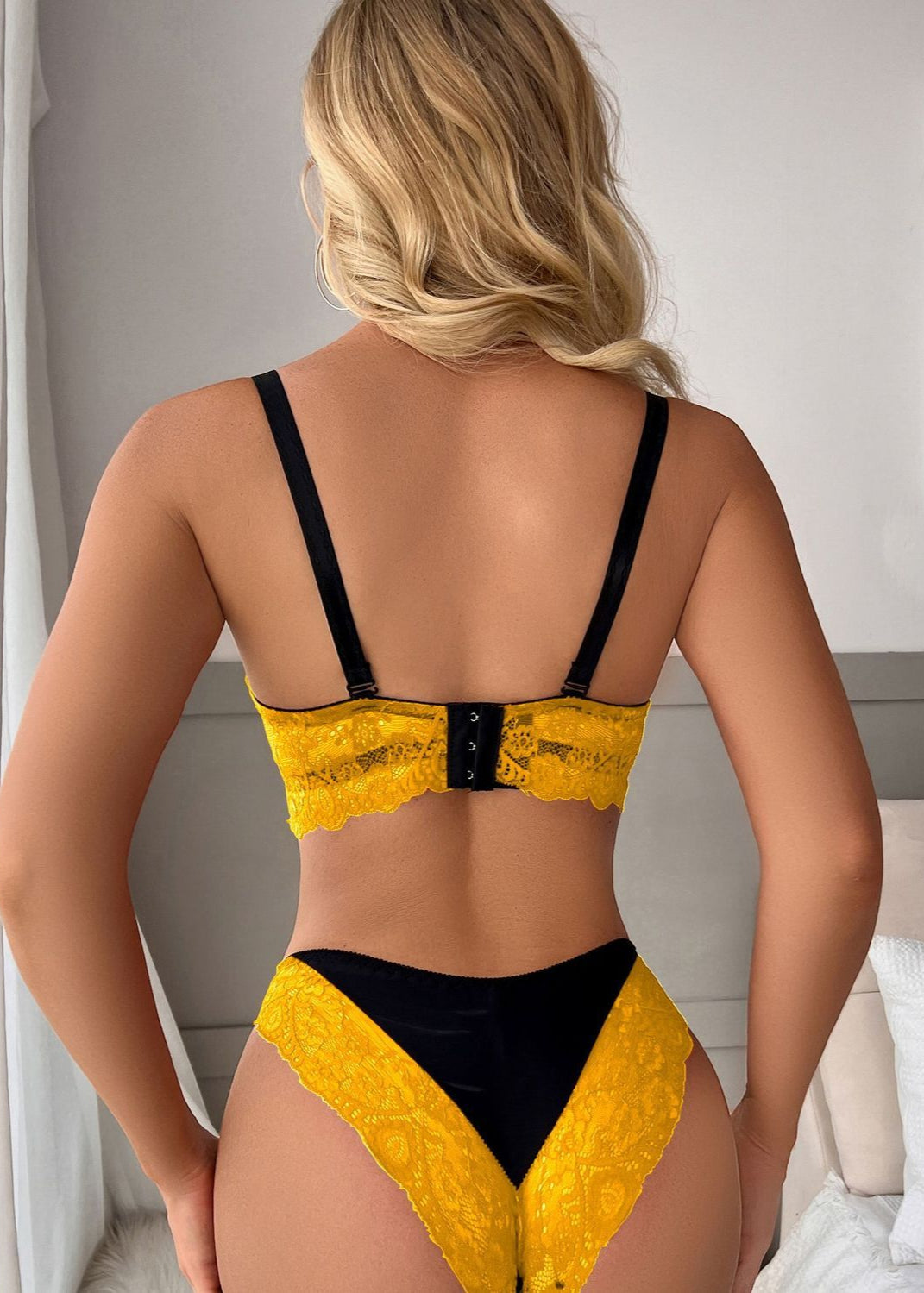 Satin Lace Push Up Bra and Panty Set – Black & Violet