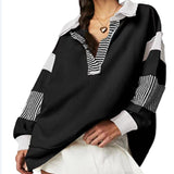 Loose V-neck Casual Long Sleeve Pullover Split Patchwork Sweater - VibeSoothe