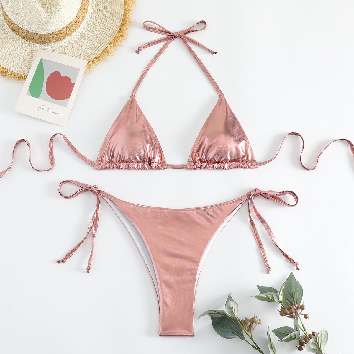 Cleo Triangle Lace-up Bikini Set - VibeSoothe