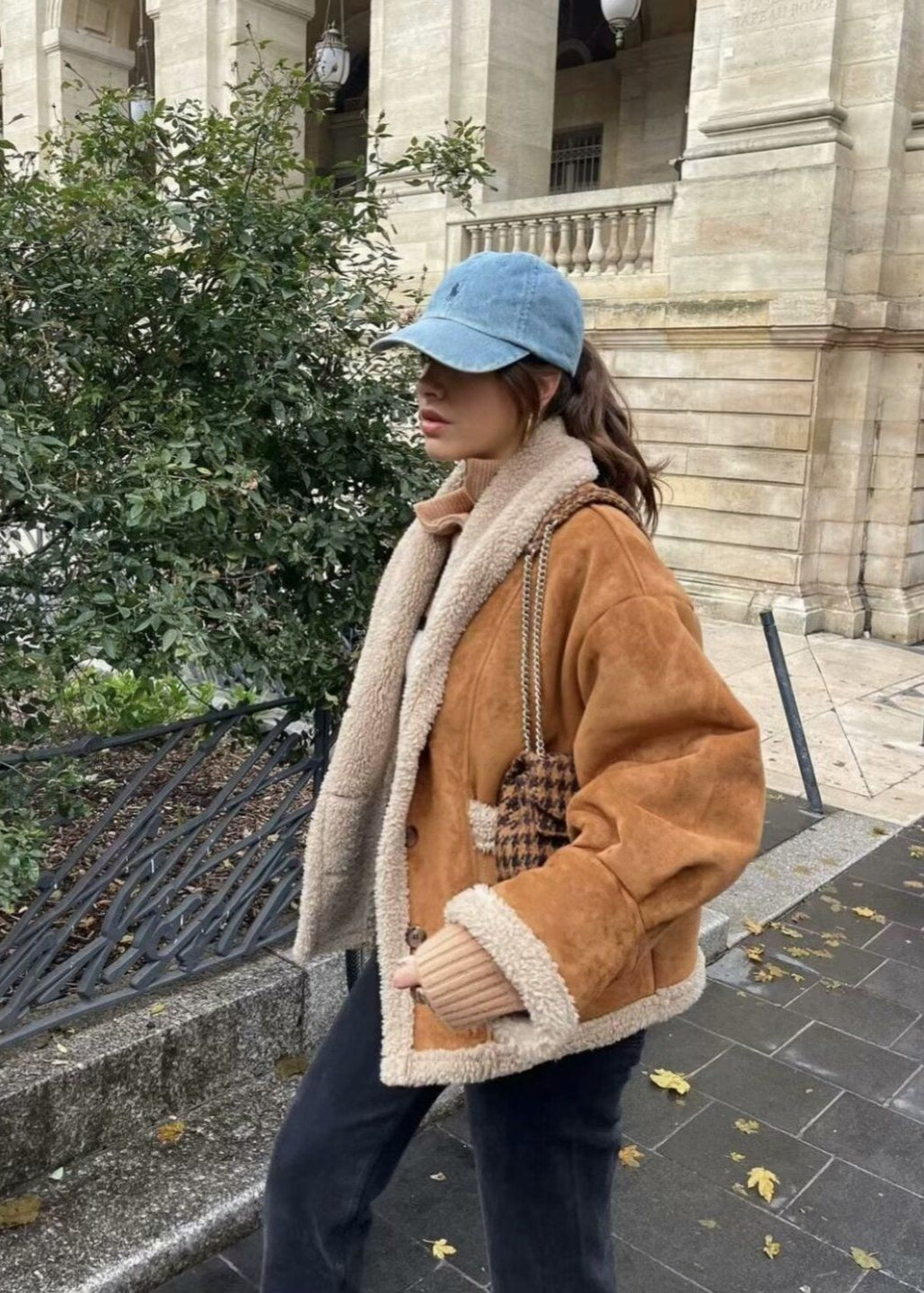Abrigo sable forrado de piel de oveja – Chaqueta marrón de ante sintético con interior de peluche