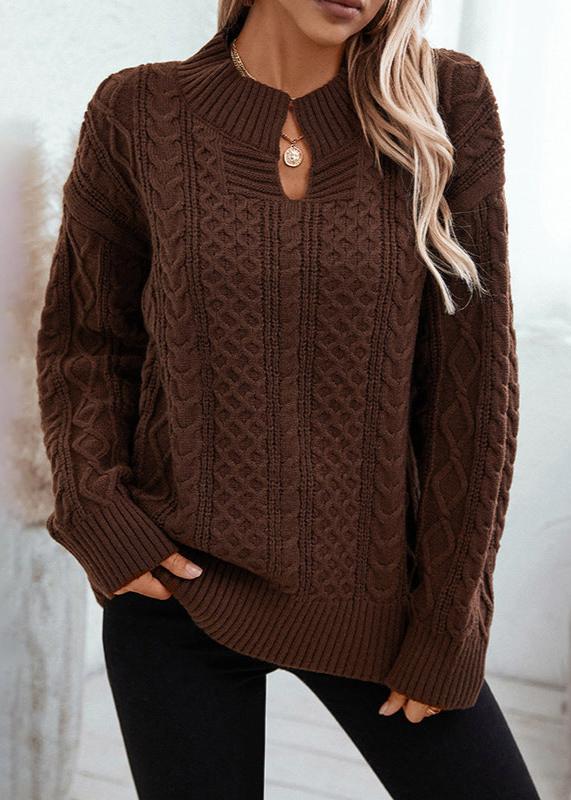 Chocolate Twist V-Neck Cable Knit Sweater