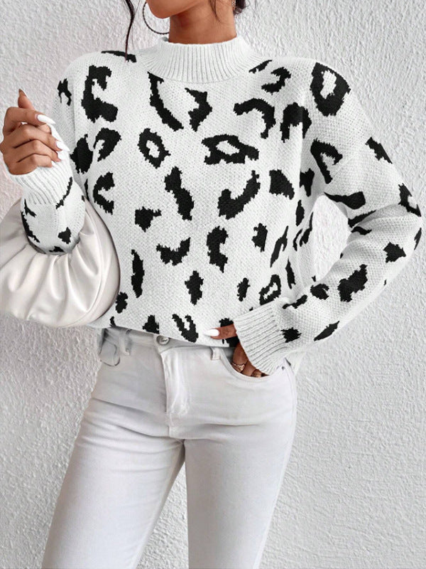 Temperament Leopard Print Jacquard Sweater