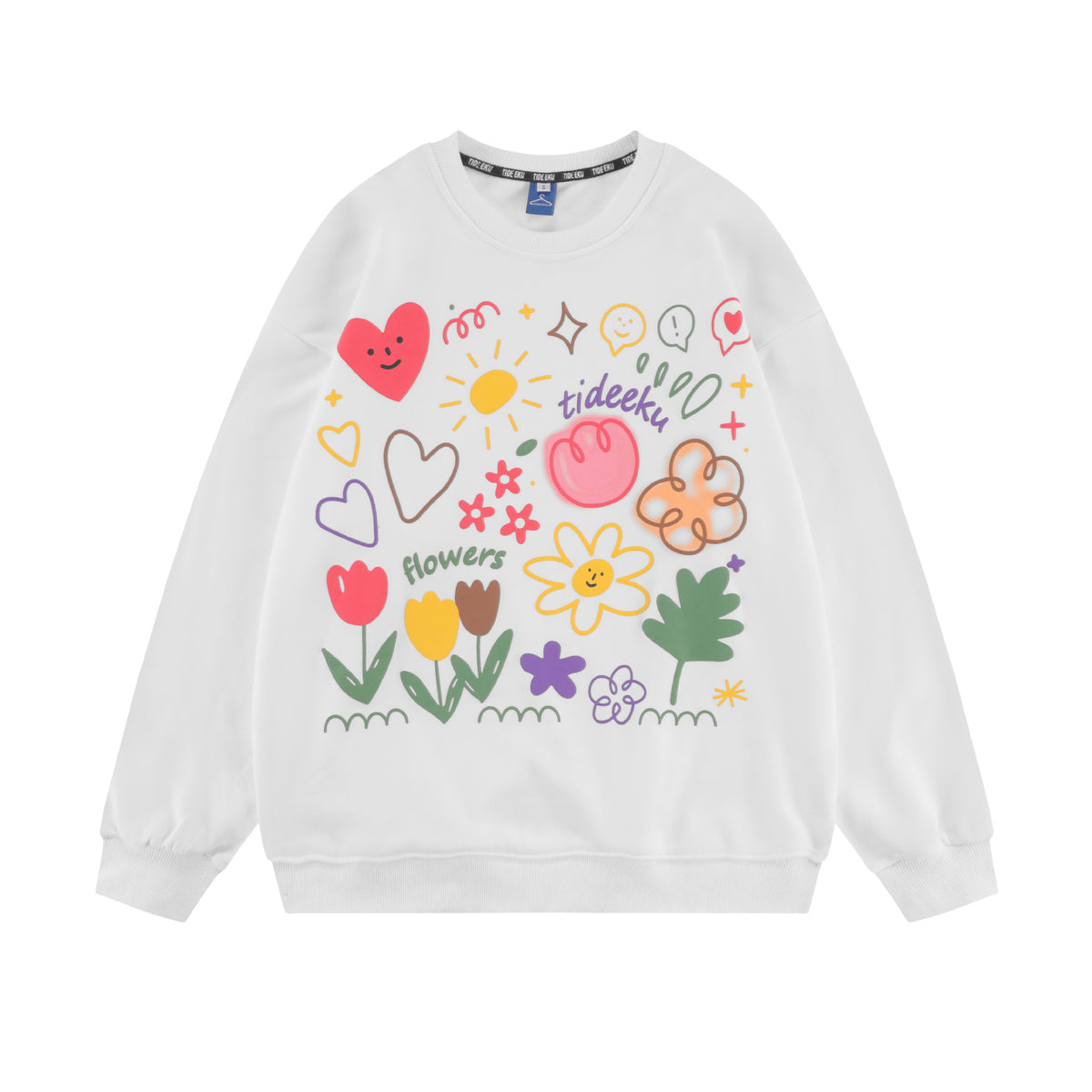 Round Neck Loose Pullover Ins Couples Niche Floral Print Sweatshirt