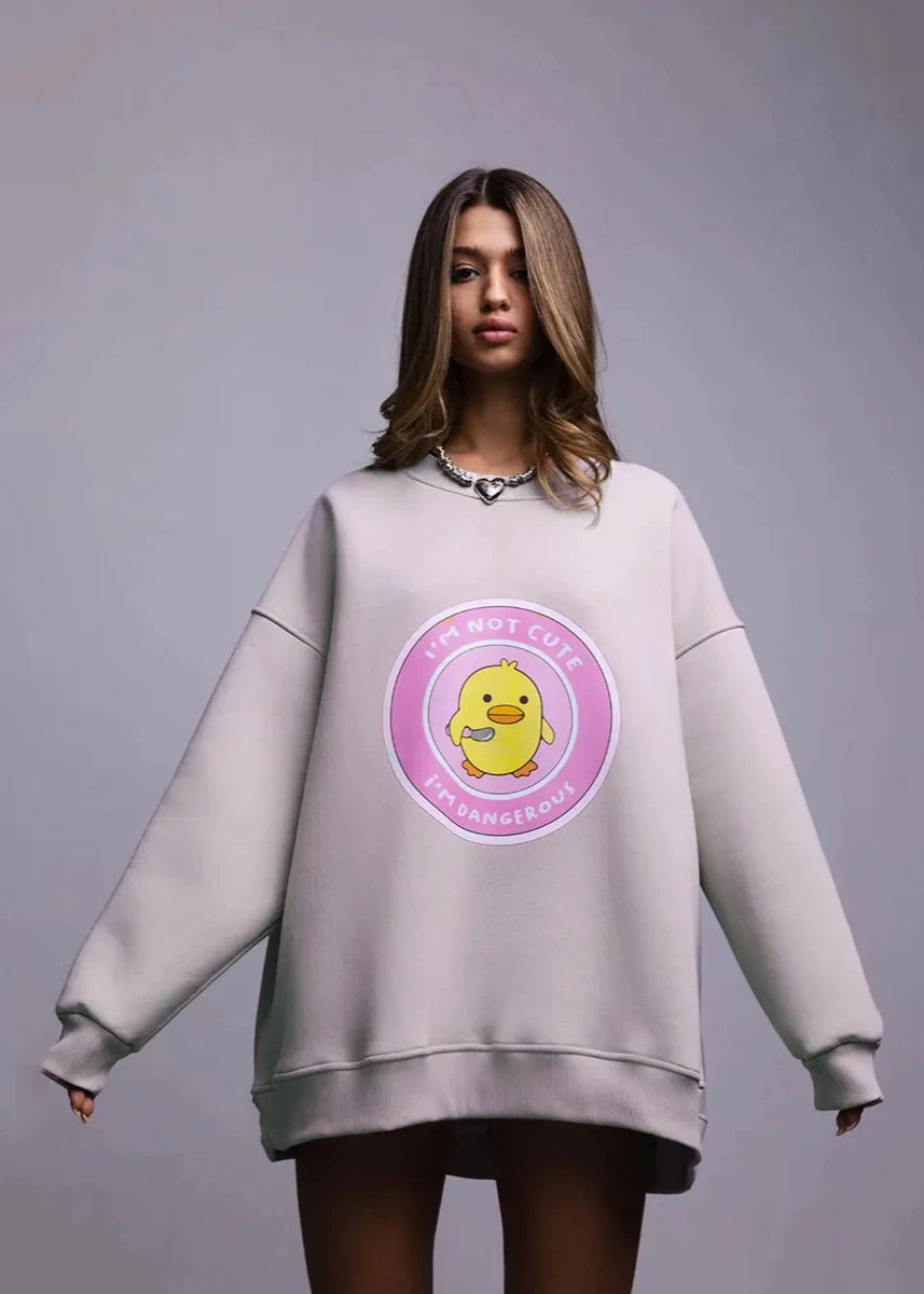 Charming Duck Graphic Oversized Pink Sweatshirt