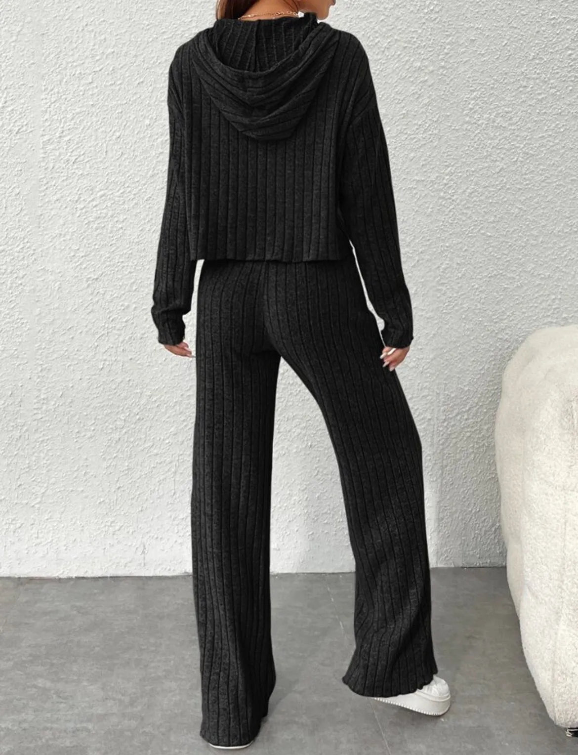 Cozy Ribbed Knit Hoodie and Pants Set