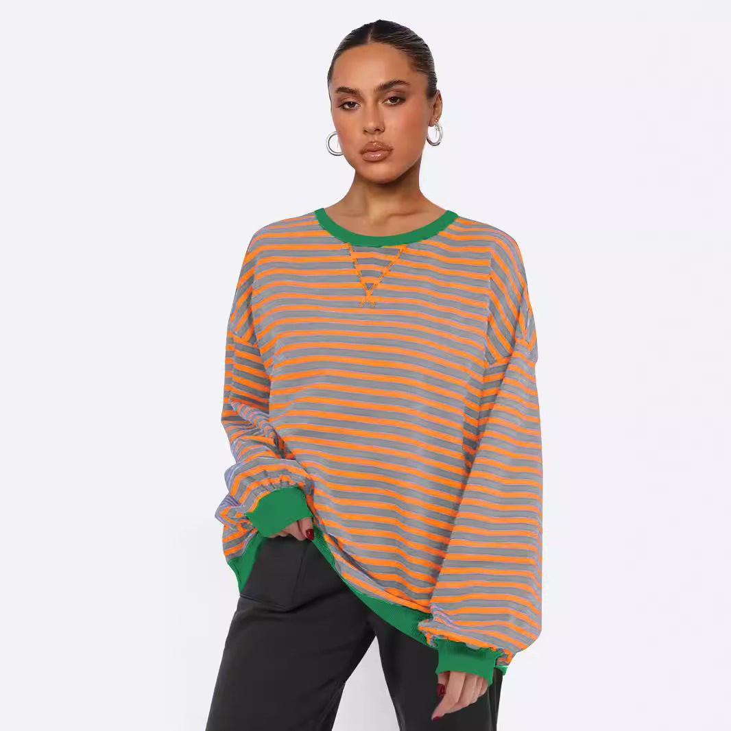 Women's Fashion Round Neck Striped Sweater