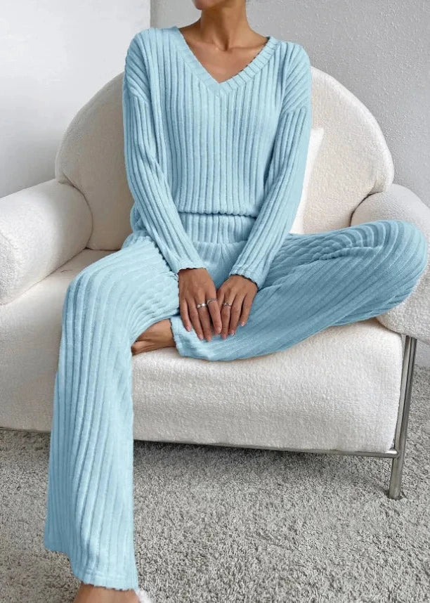 Luxe Geribbelde V-hals Loungewear Set