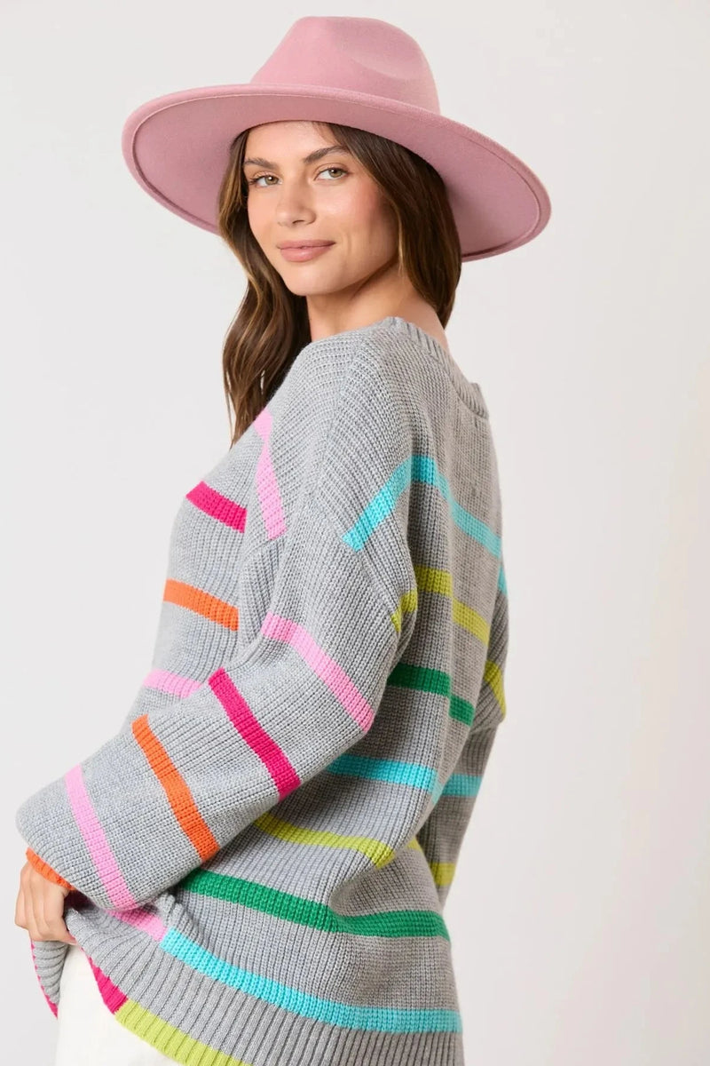 Colorful Striped Knit Sweater - Round Neck Long Sleeve