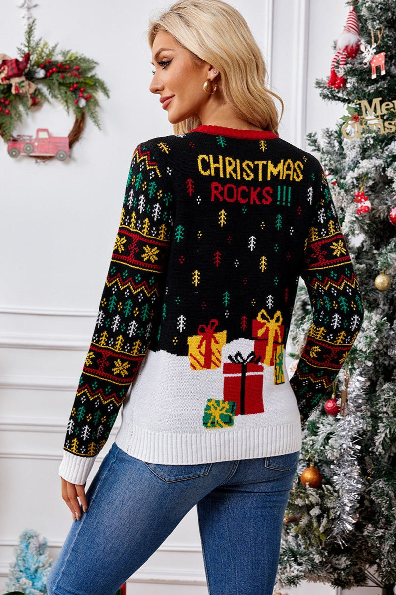 Elk Jacquard Santa Claus Knitted Sweater - VibeSoothe