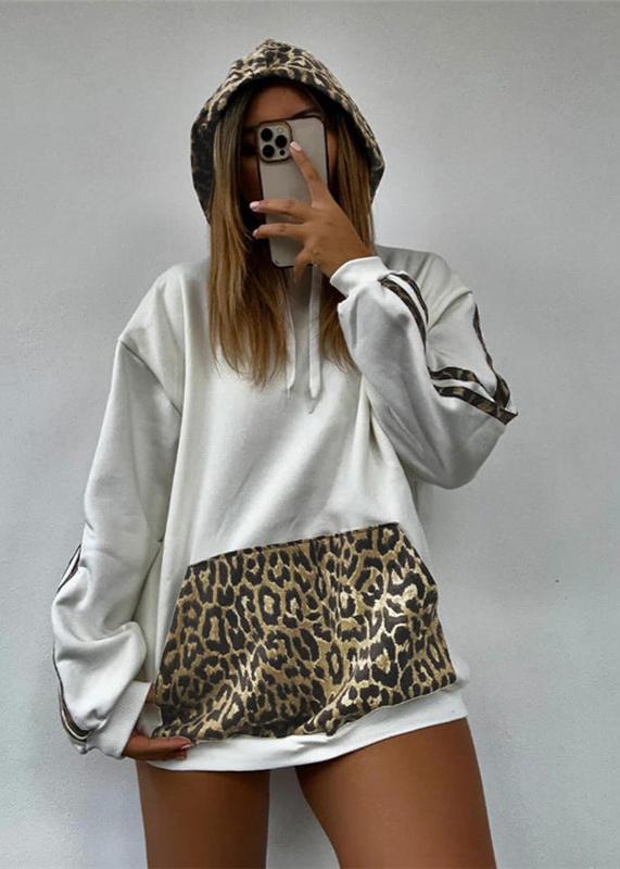 Leopard Print Accent Hoodie - Stylish Women's Casual Wear