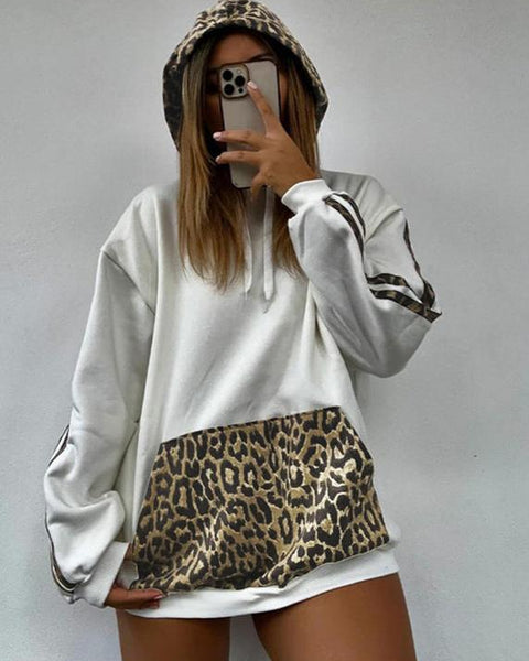 Leopard Print Accent Hoodie - Stylish Women's Casual Wear