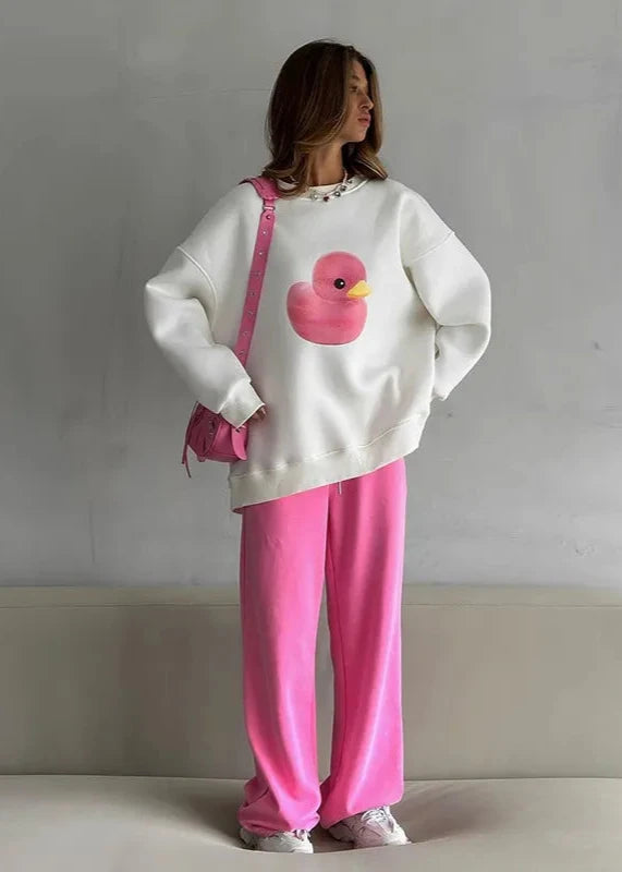 Pink Duck - Casual Printed Fleece Hoodie