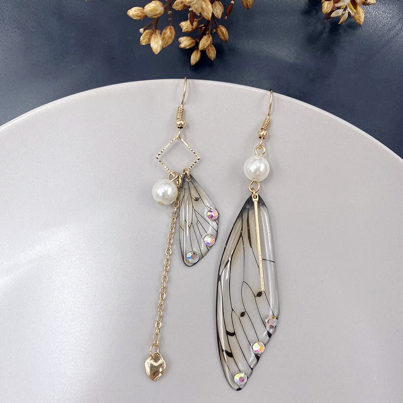 Butterfly Wing Grey Gold Foil Cicada Wing Tassel Earrings - VibeSoothe