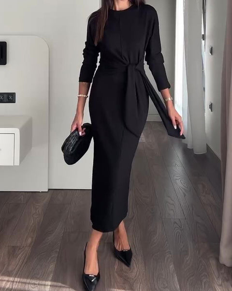 Solid Color Strappy Long Sleeve Dress