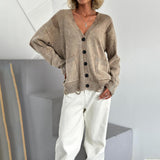 Women's Street-style Washed-out Woolen Cardigan - VibeSoothe