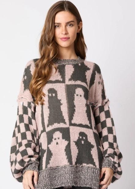 Spooky Ghost Plaid ronde hals trui