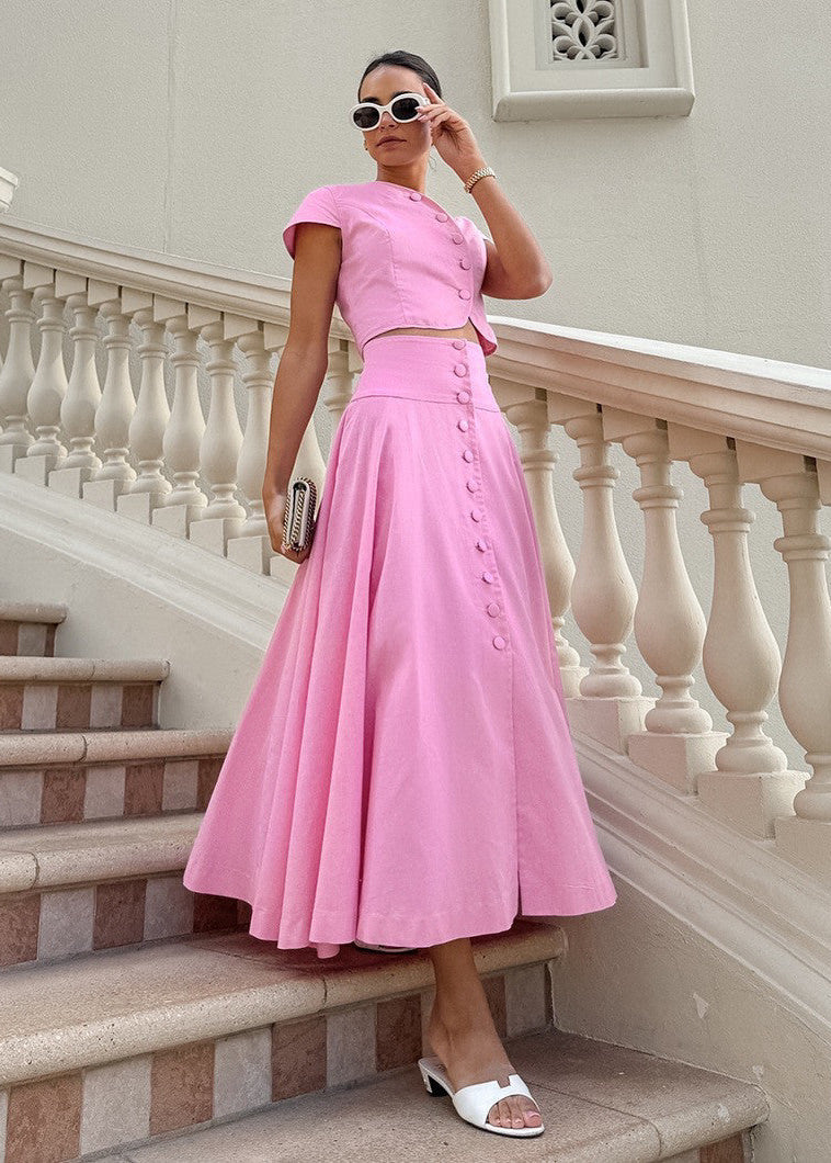 Rosabelle Button-Front Two-Piece Midi Skirt Set
