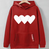 Women's Brushed Hoody Heart Shape Printed Drawstring Hoodie - VibeSoothe