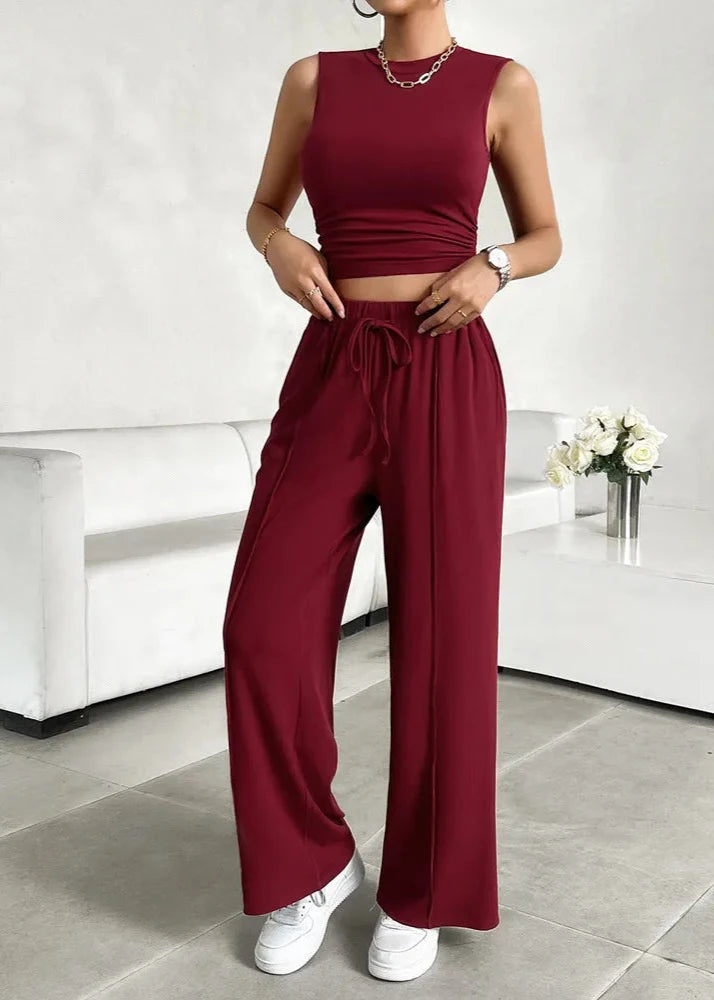 Urban Allure - Sleeveless Top and Wide-Leg Pants Set