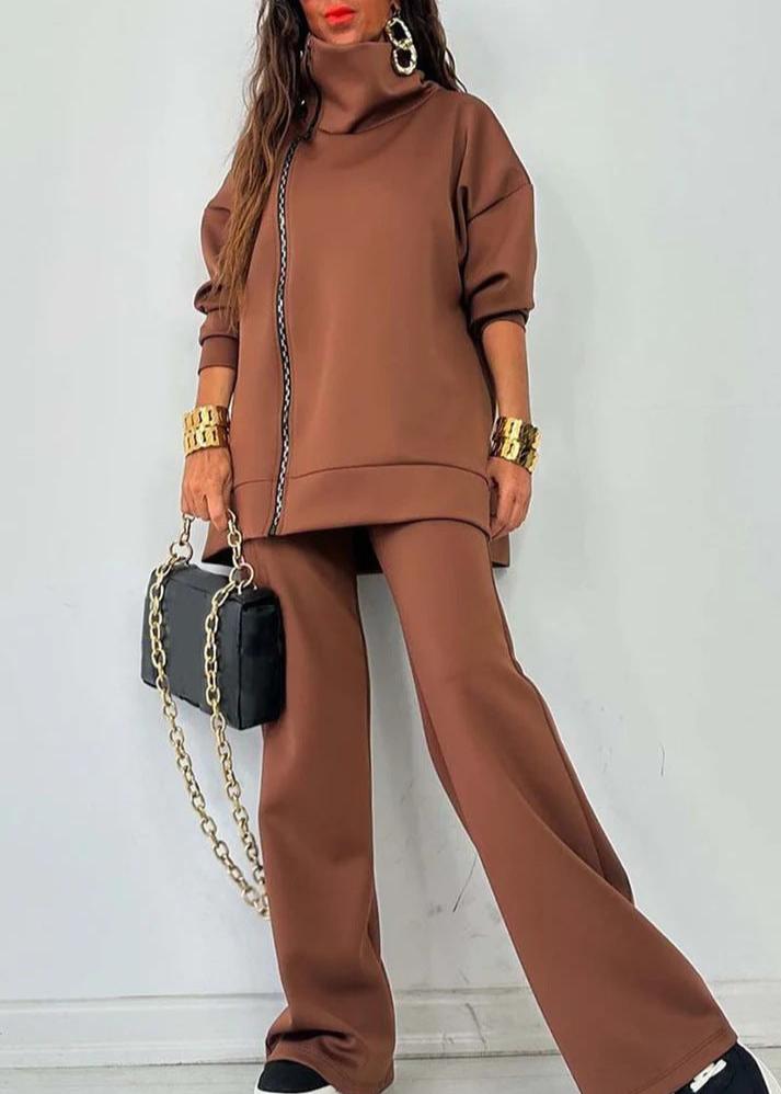 Women's Loose Zip Sweatshirt Wide Leg Pants Suit