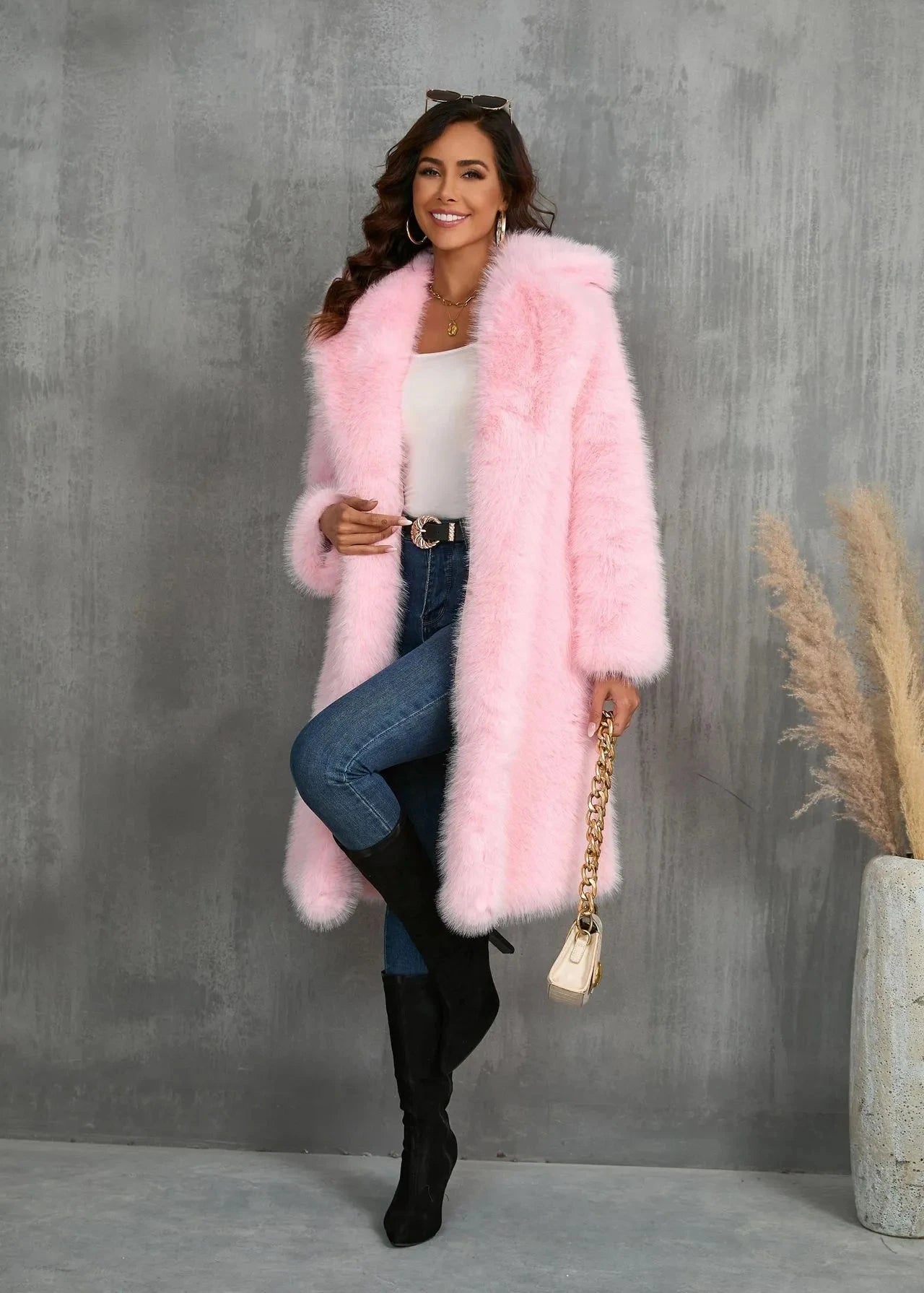 Statement Faux Fur Suit Collar Coat