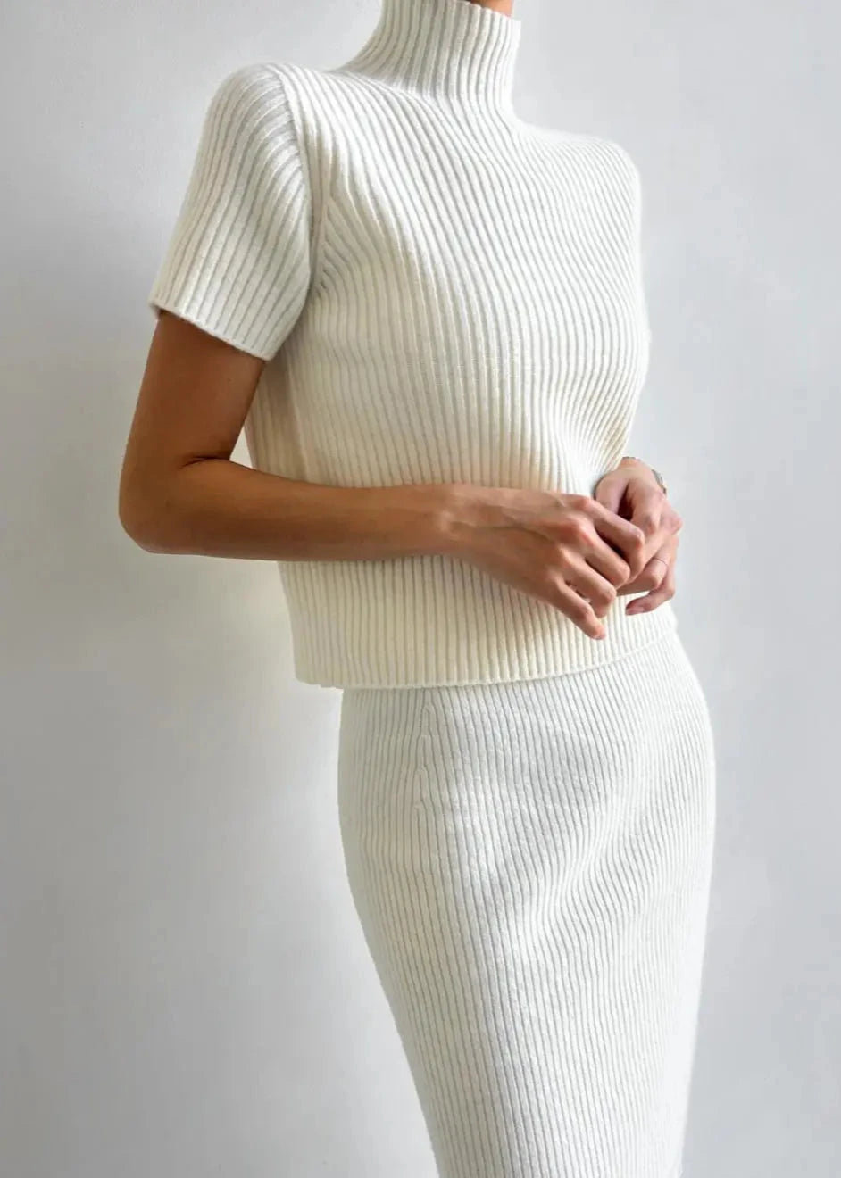 Minimalist Mock Neck Knit Skirt Set