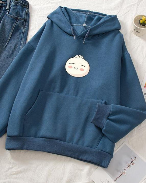 Cute Dumpling Face Print Hoodie - Unisex Casual Style