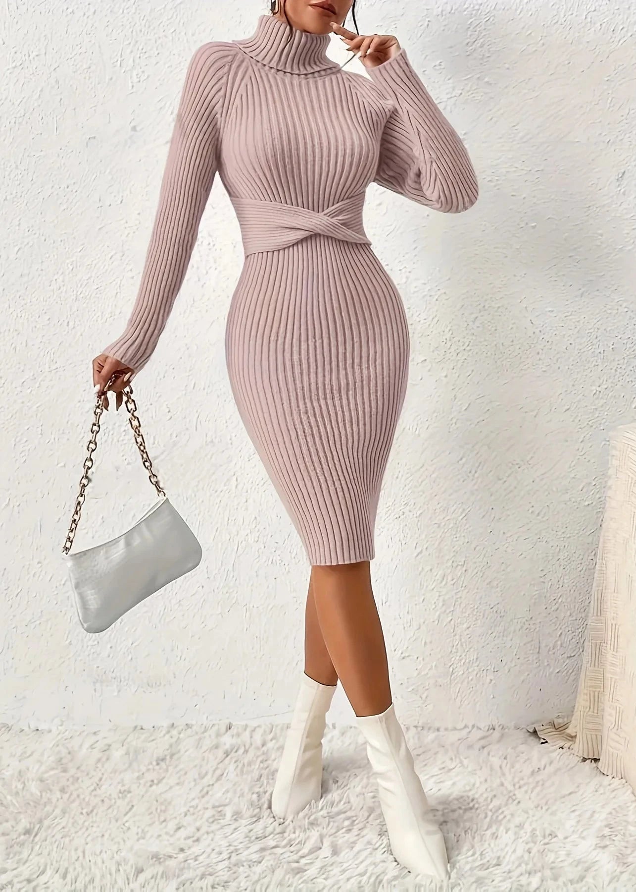 Sophisticated Ribbed Knit Dress