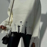 Fashion Ripped Casual Knitted Sweater - VibeSoothe