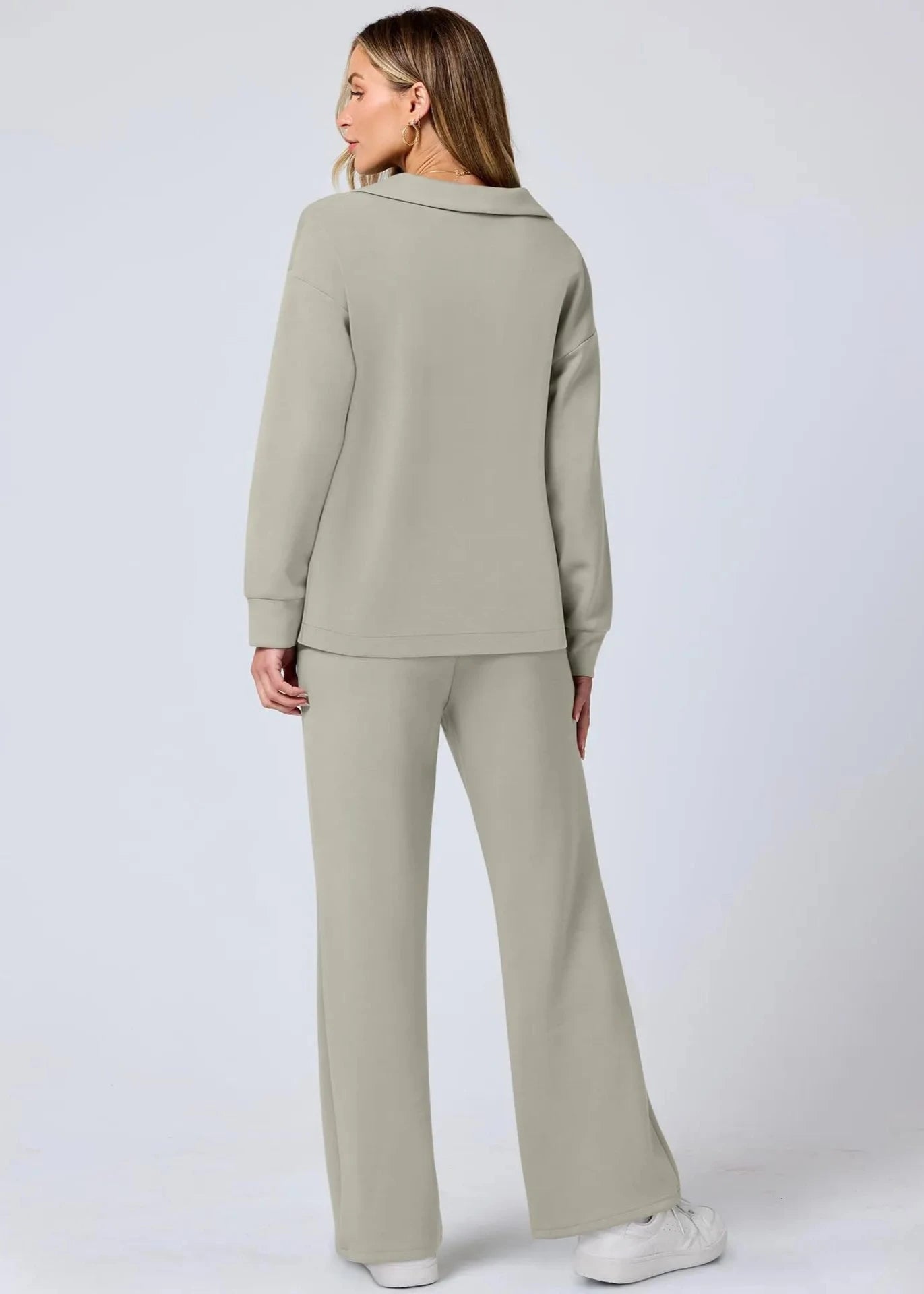 Ontspannen Kraag Pullover & Wijde Pantalon Set